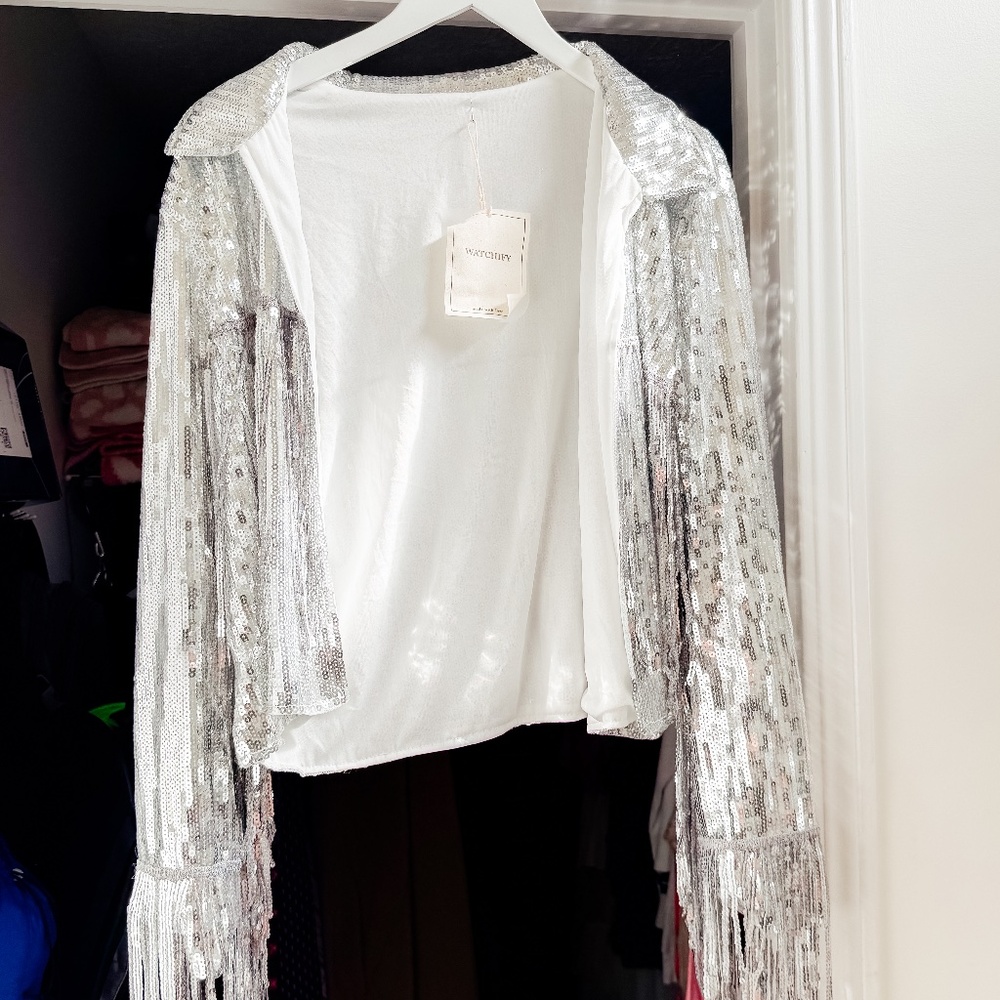 Silver Sequin Jacket in Size Large Perfect For A Bachelorette Party